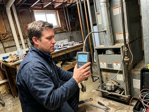 Combustion analyzer showing an elevated CO reading at the flue