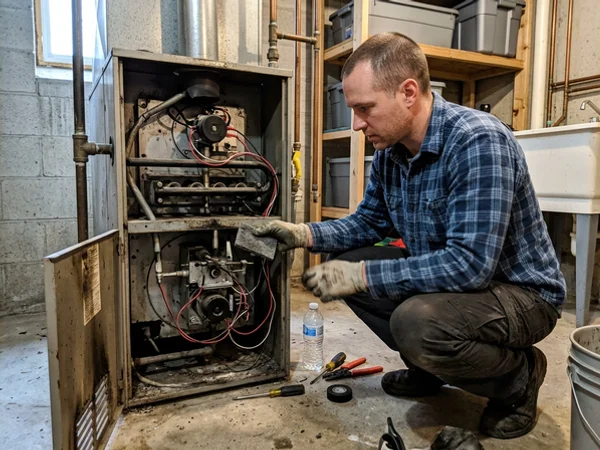 Flame sensor rod being cleaned during an ignition repair