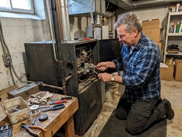 Standing pilot assembly and thermocouple being serviced