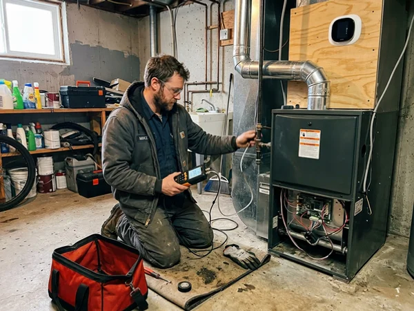 Thermostat cycle test during commissioning of a new furnace