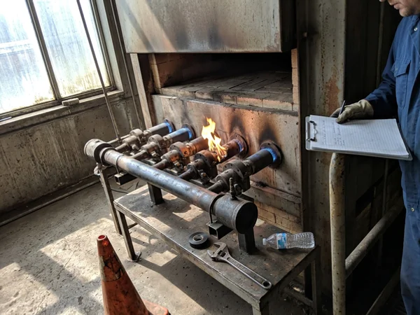 Yellow flickering flame and soot staining at the burner row